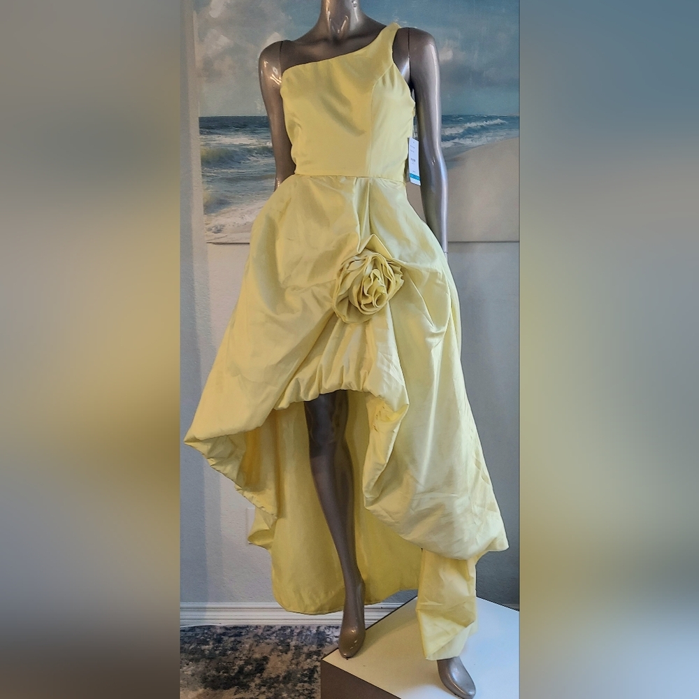 $250 VIOLET LEMONADE ROSETTE HI LOW GOWN VERY OSCAR DE LA RENTA STYLE US 9/10